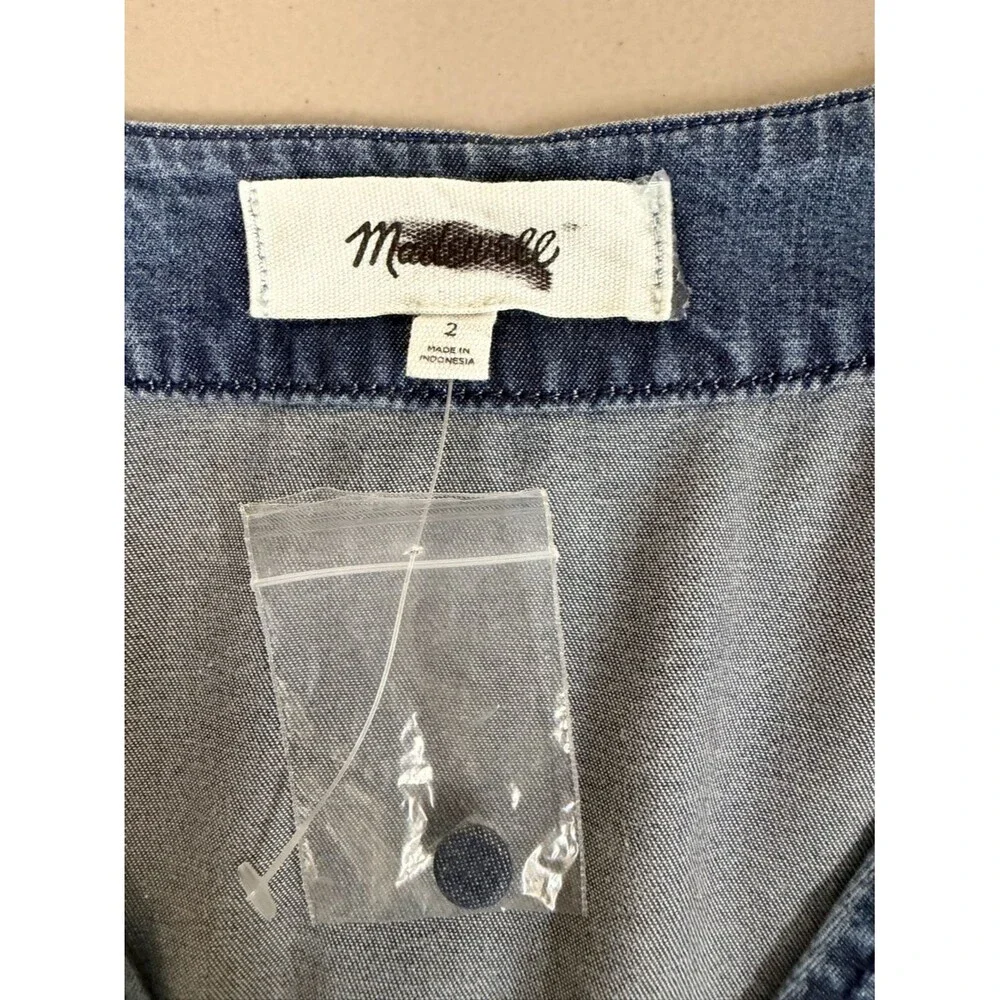 Madewell Denim Button Front Mini Dress NWT Size 2  Long Sleeve Pleated